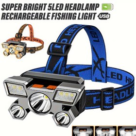 Resim LiHangStar Ultra Parlak 5 LED Baş Lambası - USB Şarj Edilebilir, Hafif & Ayarlanabilir Kamp, Balıkçılık ve Seyahat için - Mat Bitiş, Su Geçirmez Değil, Şarj Kablosu Dahil 