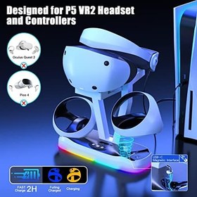 Resim Playstation VR2 için Şarj İstasyonu, Dikey Şarj Standı Dock Nefesli RGB Işık Desteği PSVR2 Tutucu Ekran Standı PS VR2 için 4 Tip-C Manyetik Adaptörlü Sense Denetleyicisi 