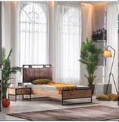 Resim Karyola Ve Komodin Urlu Loft Model Metal Yüksek Ayak Eskitme Mal Ceviz 