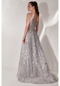 Resim Tiara Kadın Çiçek Desen Nakışlı Abiye Elbise 59460205 Gri Gri 