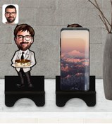 Resim Bk Gift Kişiye Özel Erkek Doğum Günü Karikatürlü Ahşap Biblo Telefon Standı-4 