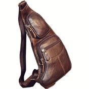 Resim Vintage İngiliz Beyefendi Tarzı Erkek Hakiki Deri Eyer Çantası - Kahverengi Üst Kalite İnek Derisi Göğüs Çantası, Çoklu Fermuarlı Bölmeler, Ayarlanabilir Askı & Kulaklık Deliği ile Günlük Geziler İçin, Günlük Eyer Çantası | Vintage Göğüs Çantası | Metalik Fermuarlar, Omuz Çantası 