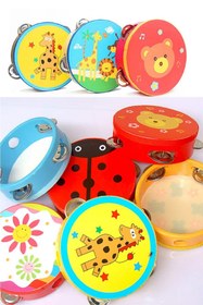 Resim AyasEğiticiOyuncak Deri Tef 16 Cm Ahşap 4 Zilli Tef Orta Boy Kına Tefi 1 Adet 