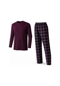 Resim Mutlu City Erkek Mevsimlik Uzun Kollu 3 Düğmeli Ekose Alt Pijama Takımı 16652 Vişne 