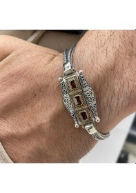 Resim Simurg Jewellery 925 Ayar Gümüş Kırmızı Taşlı Erkek Bileklik 