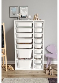 Resim %100 Mdf - Xl Duo 16 Sepetli Oyuncak Dolabı Beyaz 