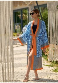 Resim Mayovera Kimono - Mavi Çiçekler Tasarım Çok Renkli 