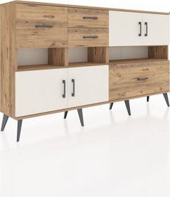 Resim Arges Konsol 5 Raflı 4 Çekmeceli 4 Kapaklı 176x30x99 Çam-aytaşı/çam Aytası/atlas Çam - Atlas Çam 