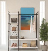 Resim Mobitopya Nilamu Beyaz Elbise Dolabı | Metal Gövdeli Açık Askılık & Organizer Dolap 130×170×34 Cm 