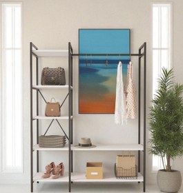 Resim Mobitopya Nilamu Beyaz Elbise Dolabı | Metal Gövdeli Açık Askılık & Organizer Dolap 130×170×34 Cm 