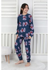 Resim Tangled Hearts Desenli Kız Çocuk Pijama Takımı 8-13 Lacıvert 