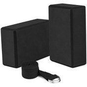 Resim Qingmipy Eva Köpük Yoga Blokları 2 Adet Ve Ayarlanabilir Askı Seti - Dengeyi Artırır, Germeleri Derinleştirir, Postürleri Doğrular - Siyah 