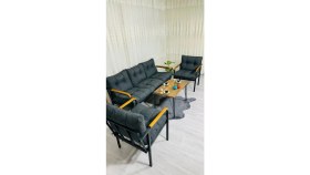 Resim Sofmina Begonvil Balkon, Bahçe - Metal Kanepe Koltuk Takımı 3+1+1 + Sehpa Antrasit 