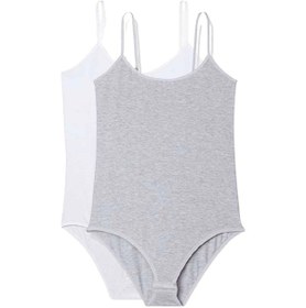 Resim 2 Adet İp Askılı Kadın Çıtçıtlı Body Beyaz Ve Gri Çok Renkli 