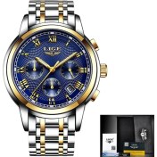 Resim Hanyang Altın Mavi Çelik Yeni Lıge Saatler Erkekler Lüks Marka Kronograf Erkekler Spor Saatler Su Geçirmez Tam Çelik Kuvars Erkek Saati Relogio Masculino + Kutusu (Yurt Dışından) 