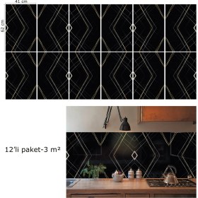 Resim Tink Kendinden Yapışkanlı Siyah Asort Desenli Pvc Panel 41X62 cm (12 Adet) 3 M² 