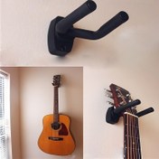 Resim 1 Adet Şık Siyah Gitar Duvar Montaj Standı - Akustik ve Elektrikli Gitarlar için Yer Tasarruflu Çift Gitar Tutucu, Ev Stüdyosu & Müzik Odası Aksesuarları için Minimalist Tasarım, Sağlam Kurulumlu Gitar Askısı 