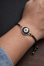 Resim El Yapımı Nazar Boncuğu İpli Bileklik - Ayarlanabilir, Unisex, Şans ve Koruyucu Aksesuar 