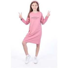 Resim Toontoy Kız Çocuk Bisiklet Yaka Düşük Kol Yazı Baskılı Elbise Yeşil 