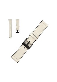 Resim 22 Mm Dikişli Dekorlu Deri Saat Kayışı - Beyaz Beyaz 