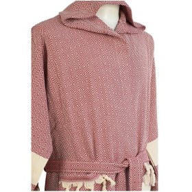 Resim Kapşonlu Peştemal Bornoz Bordo Renk Bordo 