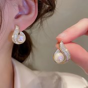 Resim Kadınlar için Günlük Giyim ve Parti Etkinlikleri için Uygun, 1 Çift, Faux İnci ve Rhinestone İnlay ile Elegant Lüks Stil Gözyaşı Küpeler, Çinko Alaşım Studlar ile 925 Gümüş Kaplama Gövde 