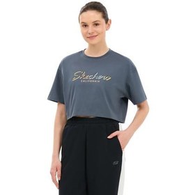 Resim Skechers W Crop Graphic Kadın T-Shirt İndigo 