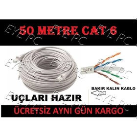 Resim EYEPC 50 Metre Cat 6 Internet Kablosu Pc Laptop Kamera Modem Ket 