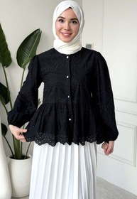 Resim Tesettür Diyarı Lola Fisto Kumaş Astarlı Tesettür Gömlek- Siyah 