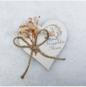 Resim Ahşap Kalp UV Baskılı Kuru Çiçek Süslü Bebek şekeri Bebe(30 Adet) 