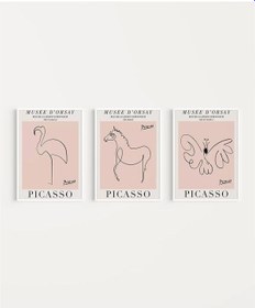 Resim Çerçevesiz Poster Picasso Tarzı Hayvan Çizimleri 3'lü 