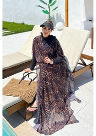 Resim Remsa Tesettür Mayo Üzerine Desenli Tek Kaftan Pareo 430-313 Leopar Siyah 