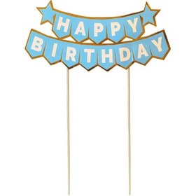 Resim Pasta Üstü Banner Happy Birthday Mavi Altın 