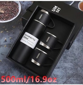 Resim Elmpaly Siyah 500ml Paslanmaz Çelik Termos Seti Sıcak Soğuk İçecek Seyahat Ofis 