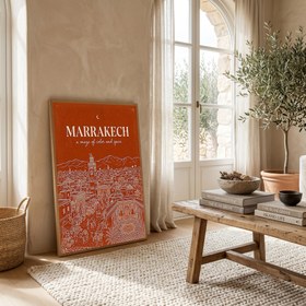 Resim Marrakech Line Art Print - Terracotta Koutoubia Medina Skyline Wall Art - Just Poster / 16 x 20" (40x50 cm) 