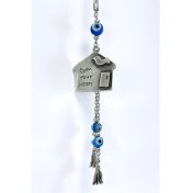 Resim El Yapımı Cam Nazar Boncuklu Metal Eskitme Ev Salkım Nazarlı Araba Dikiz Ayna Süsü 