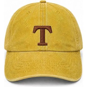 Resim Tesbihane Isme Özel Harf Nakışlı Sarı Vintage Stil Eskitme Kumaş Ayarlanabilir Unisex Beyzbol Şapkası 