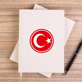 Resim Ay Yıldız Bayrak Logo Krem Çizgisiz Kanvas Defter - Krem 