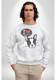 Resim Seni Seviyorum Bulldog Unisex Beyaz Baskılı Sweatshirt Beyaz 