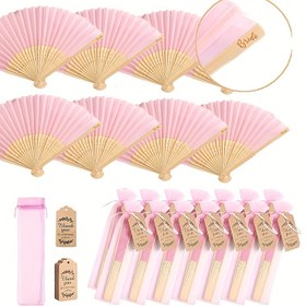 Resim 6/12/24 parça/set, pembe ahşap katlanabilir fan, hediye çantası ile teşekkür kartı seti, gelin için bambu elde tutulan katlanabilir fan, bekarlığa veda partisi düğün gelin duşu süslemeleri, nedimeler için bambu elde tutulan katlanabilir fan, bekarlığa veda partisi fotoğraf aksesuarları, nedime hediyesi düğün süslemeleri, mükemmel düğün hediyesi, düğün süslemeleri, partiler ve etkinlikler için harika, mükemmel yaz aksesuarları, kadınlar için katlanabilir fan 