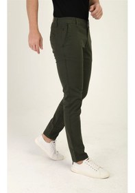 Resim Tom Free Store Erkek Likralı Esnek Kumaş Pamuklu Yumuşak Dokulu Chino Pantolon Haki 