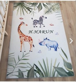 Resim Safari Model Dijital Baskı Çocuk Oda Halısı Çok Renkli 