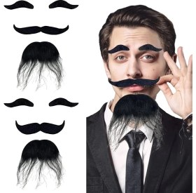 Resim Siyah Renk Kendinden Yapışkanlı Takma Sakal Bıyık ve Kaş Seti 