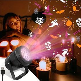Resim Trick-or-Treat Projektörü - USB Dönen Desen Işığı, İç Mekan Dekorasyonu İçin Uygun, USB Güçlü, Yatak Odası Gece Lambası, Doğum Günü Sürpriz Hediyesi, Güzel Trick-or-Treat Desenleri, Canavarlar, Kabaklar, Örümcek Ağı, Kafatası 