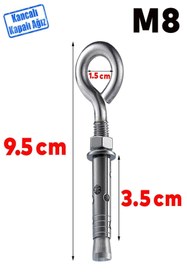 Resim BRATİ HAND TOOLS M8 Salıncak Boks Torbası Avize Tavan Asma Aparatı Asacağı Kapalı Kancalı Dübel 5 Adet 