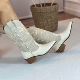 Resim Maisy Bej Nakış Detaylı Süet Western Çizme 