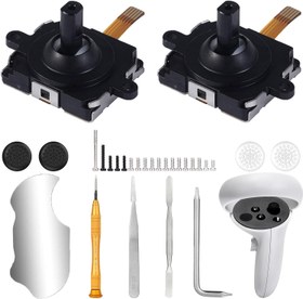 Resim Ikpek 2 Pack Joystick Replacement Kit for Oculus Quest 2 Controller, 29 in One Repair Kit for Meta Quest 2 Controller, Include 2 Thumb Sticks, 4 Thumbstick Grips, 18 Screws, 2 T5 Screwdrivers and More 