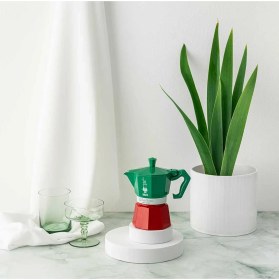 Resim Bialetti Moka Pot Exclusive Italia 3 Cup Yeşil Kırmızı 