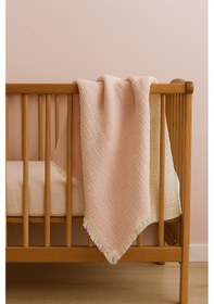 Resim Elyaflı Müslin Battaniye 100x120 Cm Pembe 