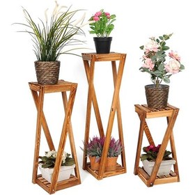 Resim Woodencity Ahşap Çiçeklik Ahşap Üçlü Saksılık Dekoratif Çiçek Stand Üçlü Set Diğer 